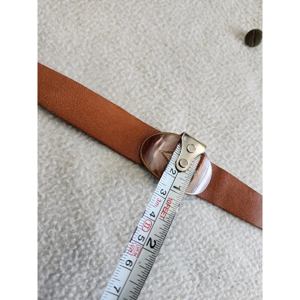 Vintage Austria Artisan Boho Tribal Bracelet Leather Brass Copper Wood Grain